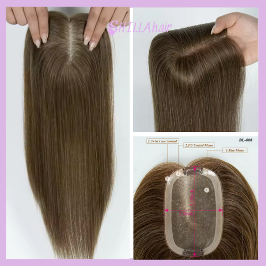 Mono Base Mix Brown Colors Real Human Hair Toppers